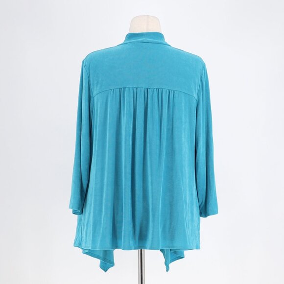 CHICO'S Travelers Slinky Stretch Draped Cardigan Teal Turquoise Size 2 US 12/14 - Picture 4 of 6